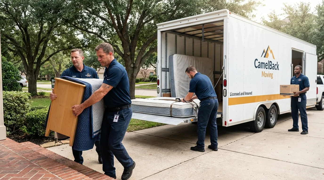 Crew loading residential truck for cross-state move from Georgetown, IL